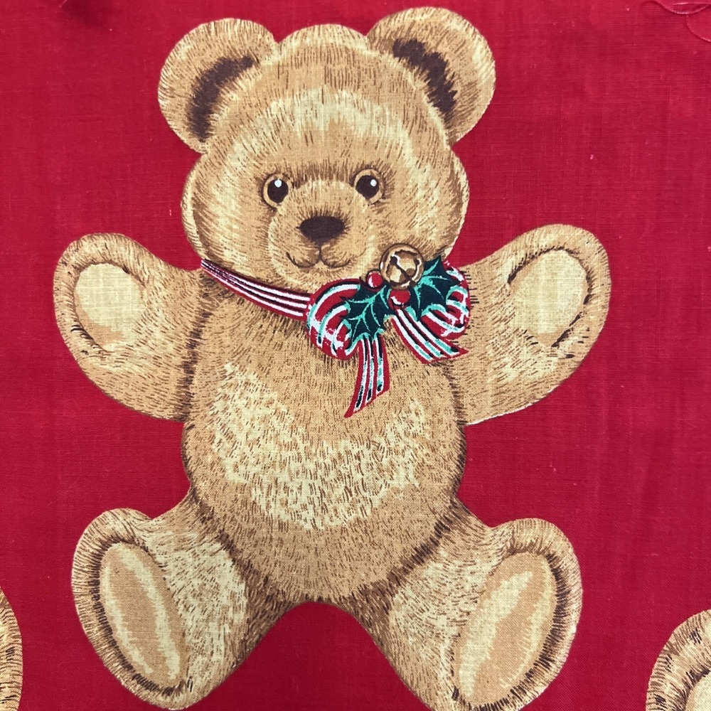 Vintage Christmas Teddy Bear Fabric Panel Hallmark Holiday Craft Sew
